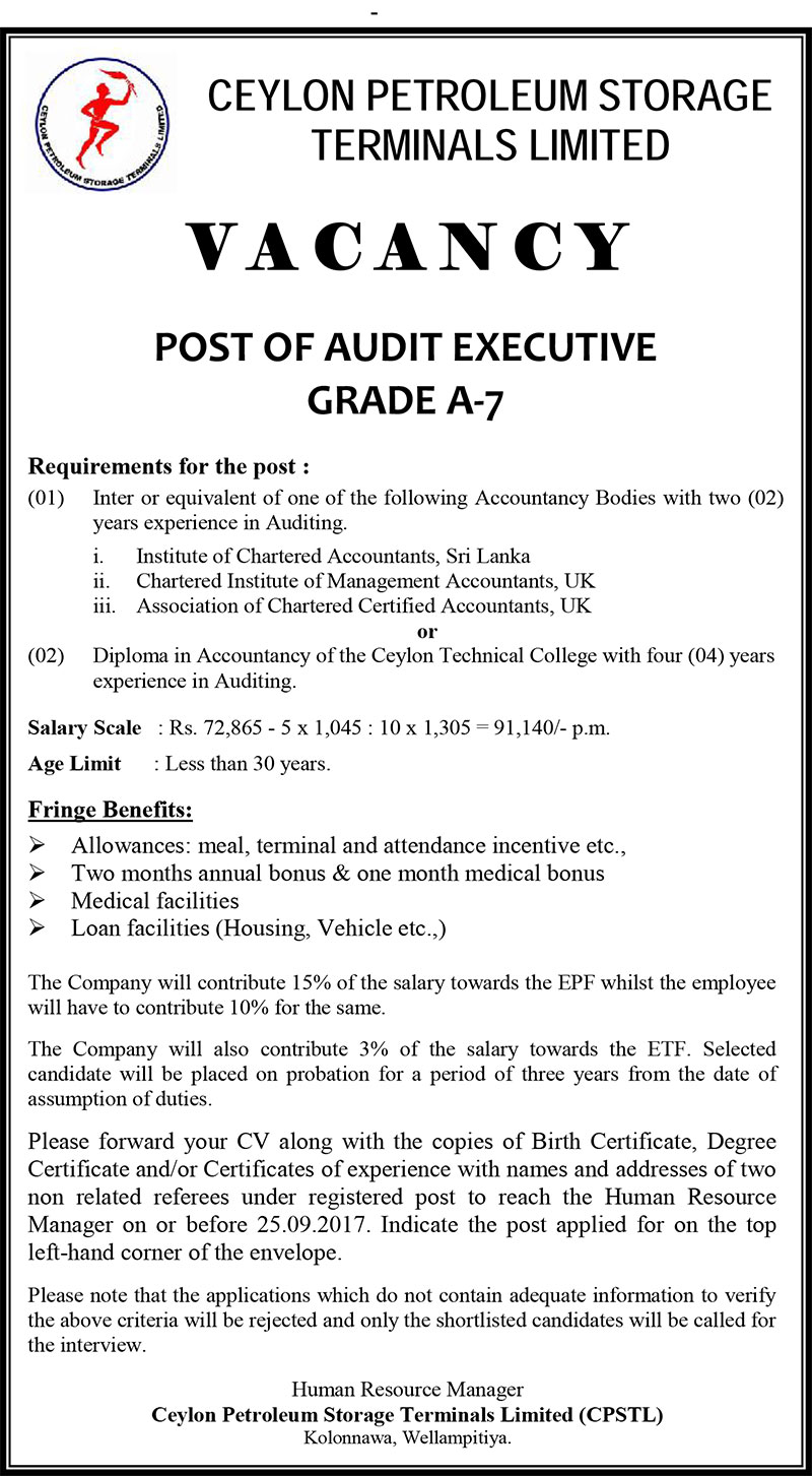 Audit Executive - Ceylon Petroleum Storage Terminals Ltd